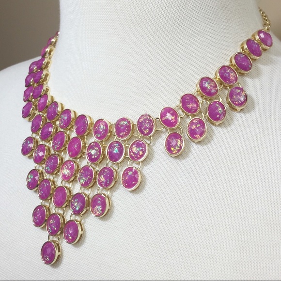 Purple Iridescent Foil Bib Necklace Earrings Set - Picture 3 of 3